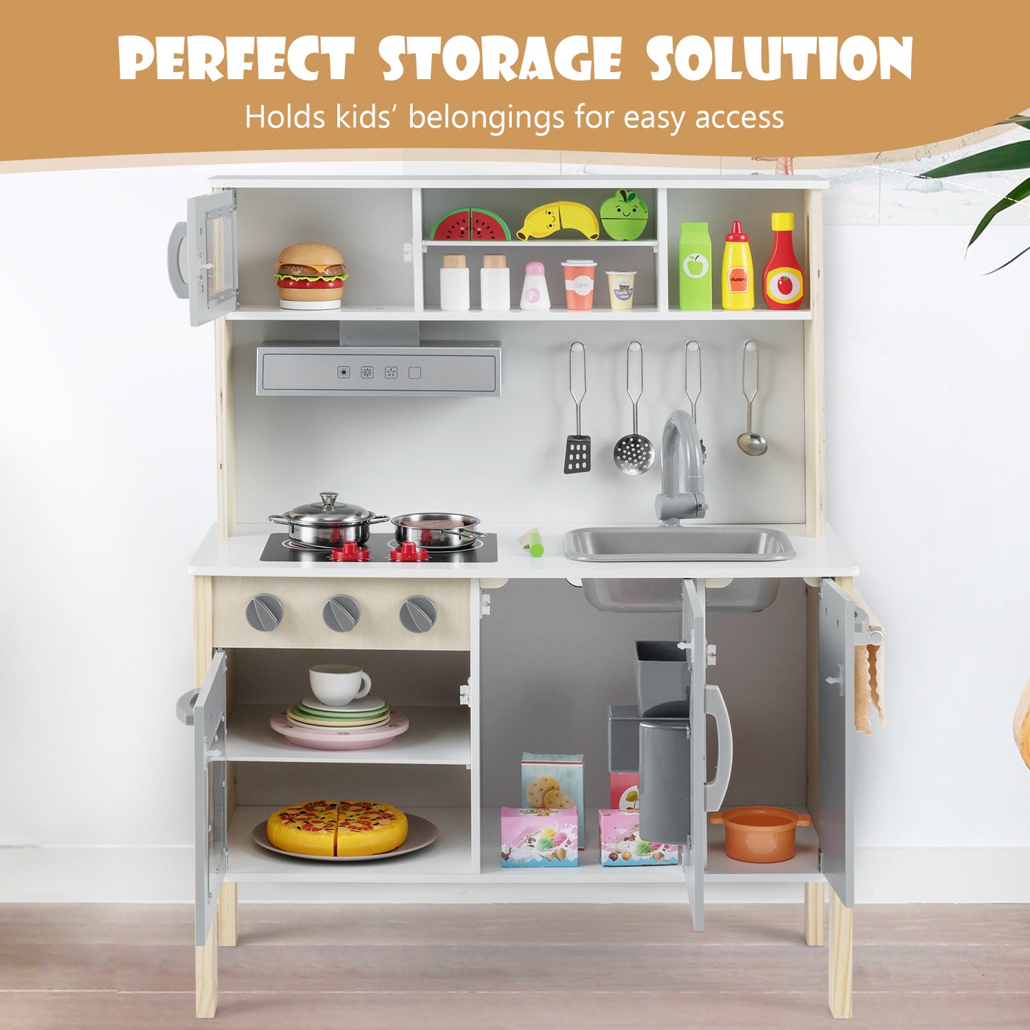 Wooden Pretend Play Kitchen Set, Gray Play Kitchen Sets at Gallery Canada