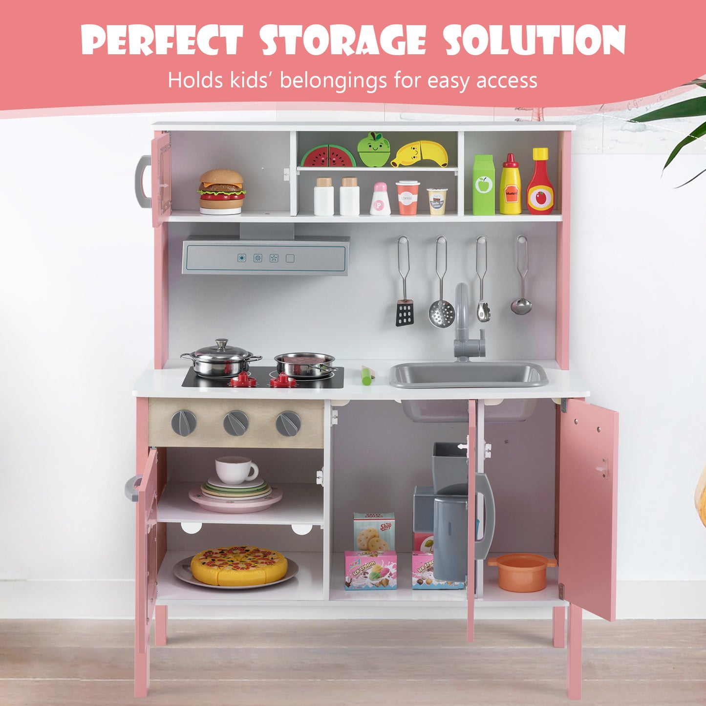 Wooden Pretend Play Kitchen Set for Toddlers-White and Pink, White & Pink Play Kitchen Sets at Gallery Canada