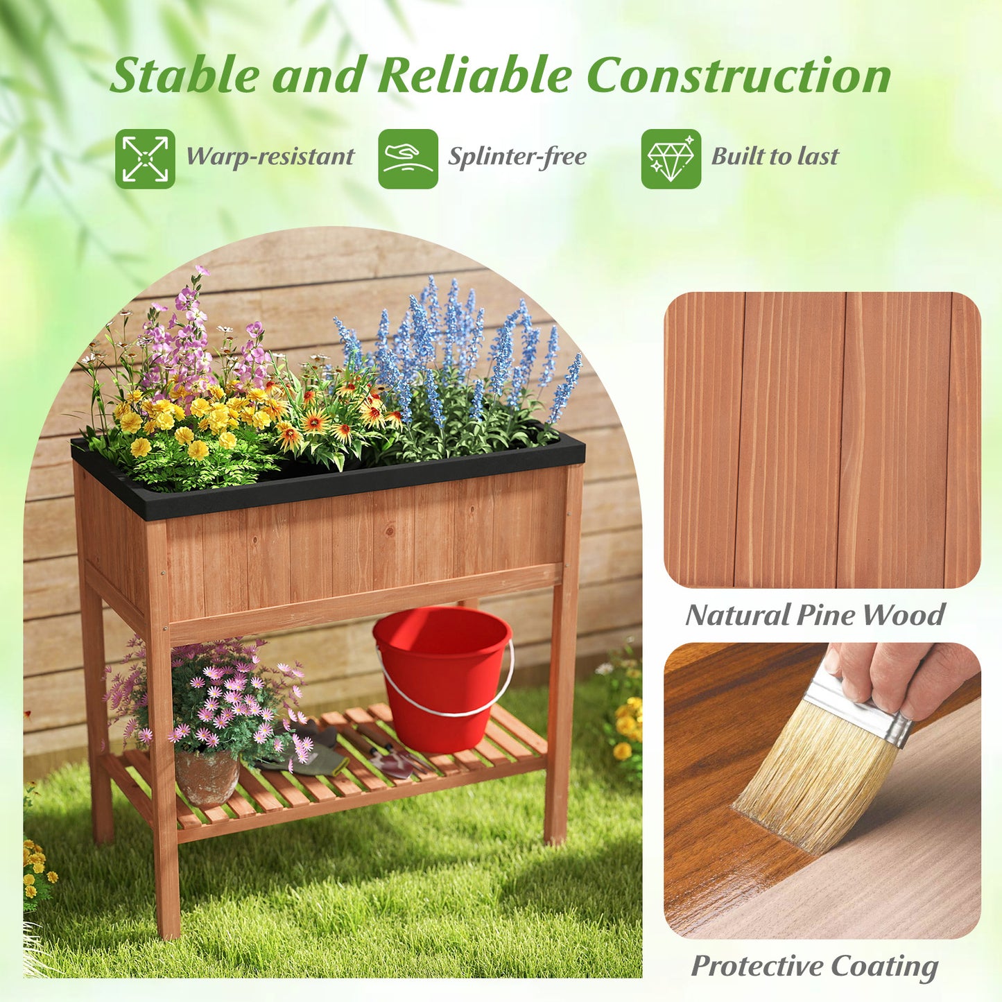 Wooden Raised Garden Bed with Storage Shelf and 220 LBS Capacity, Orange Raised Garden Beds at Gallery Canada