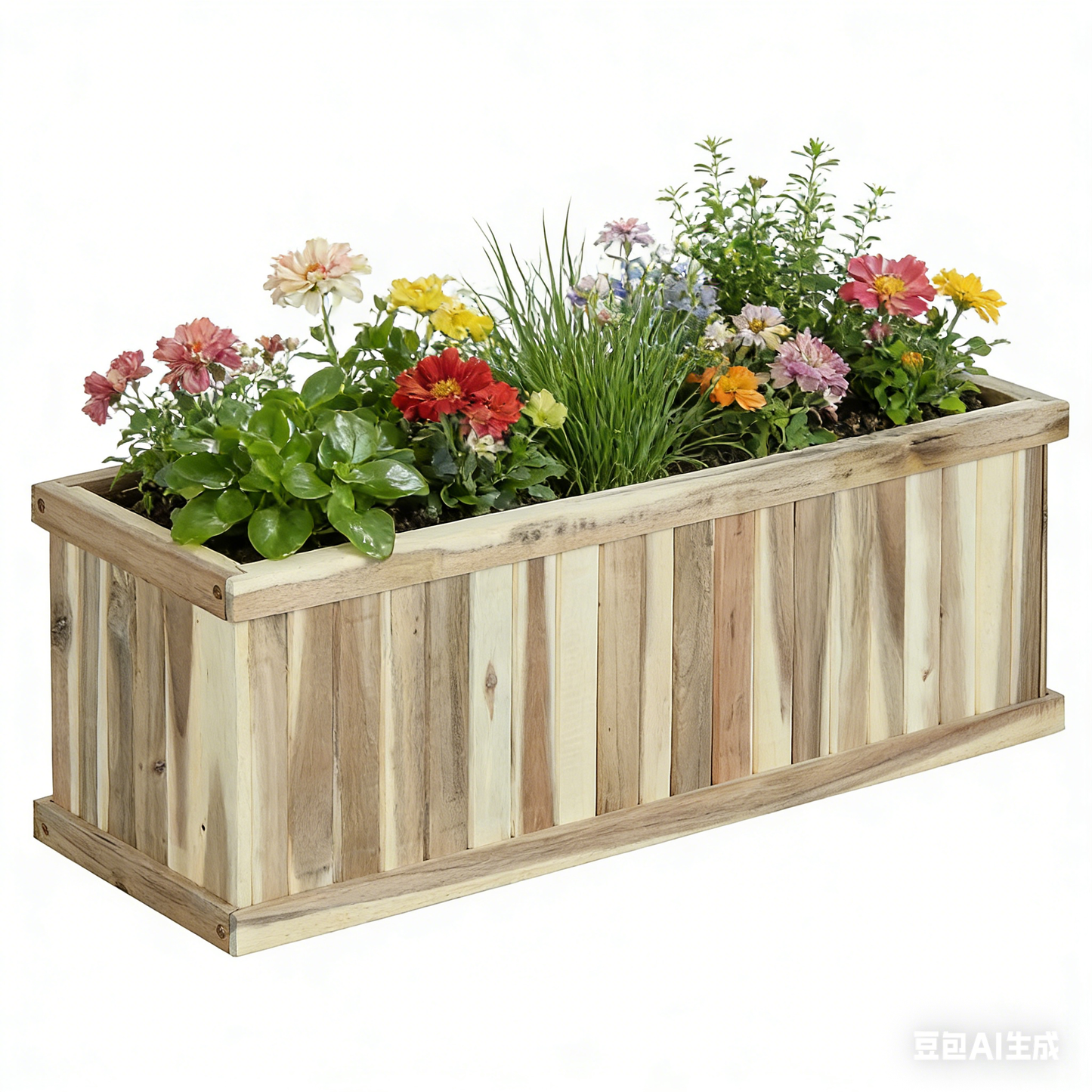 Wooden Raised Garden Bed Natural Acacia Wood Rectangular Planter Box with Drainage, Natural
