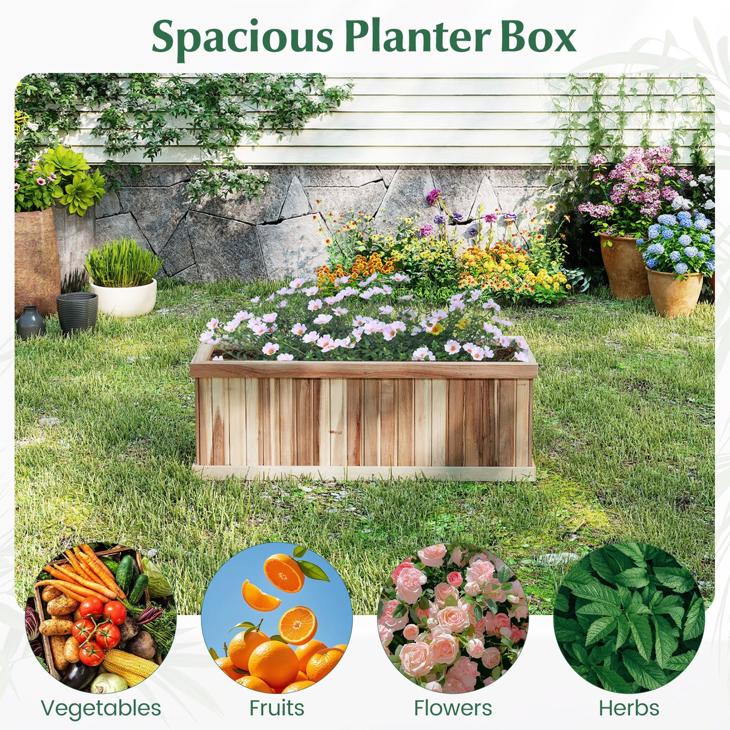 Wooden Raised Garden Bed Natural Acacia Wood Rectangular Planter Box with Drainage, Natural Raised Garden Beds at Gallery Canada