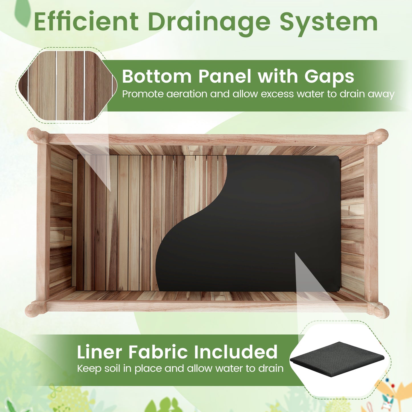 Wooden Raised Garden Bed Natural Acacia Wood Rectangular Planter Box with Liner, Natural Raised Garden Beds at Gallery Canada