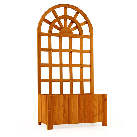 Wooden Raised Garden Bed With Trellis, 48 Inch, Brown Raised Garden Beds Brown at Gallery Canada