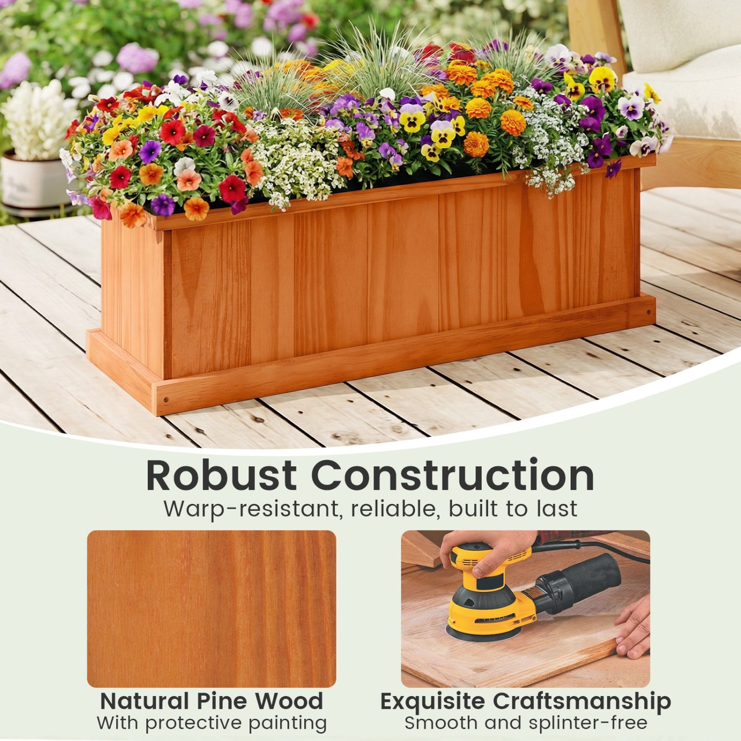 Wooden Raised Garden Bed with Drainage Holes and Liner Solid Fir Wood Planter Box-M Raised Garden Beds at Gallery Canada