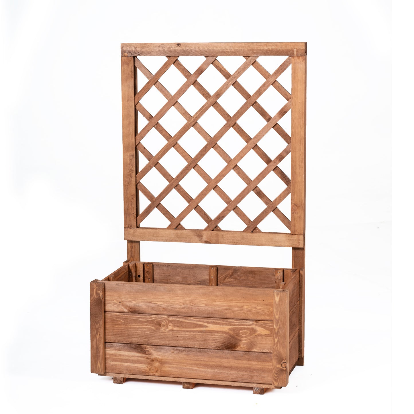 Wooden Raised Garden Bed, Lattice Trellis, Drainage Holes, Orange