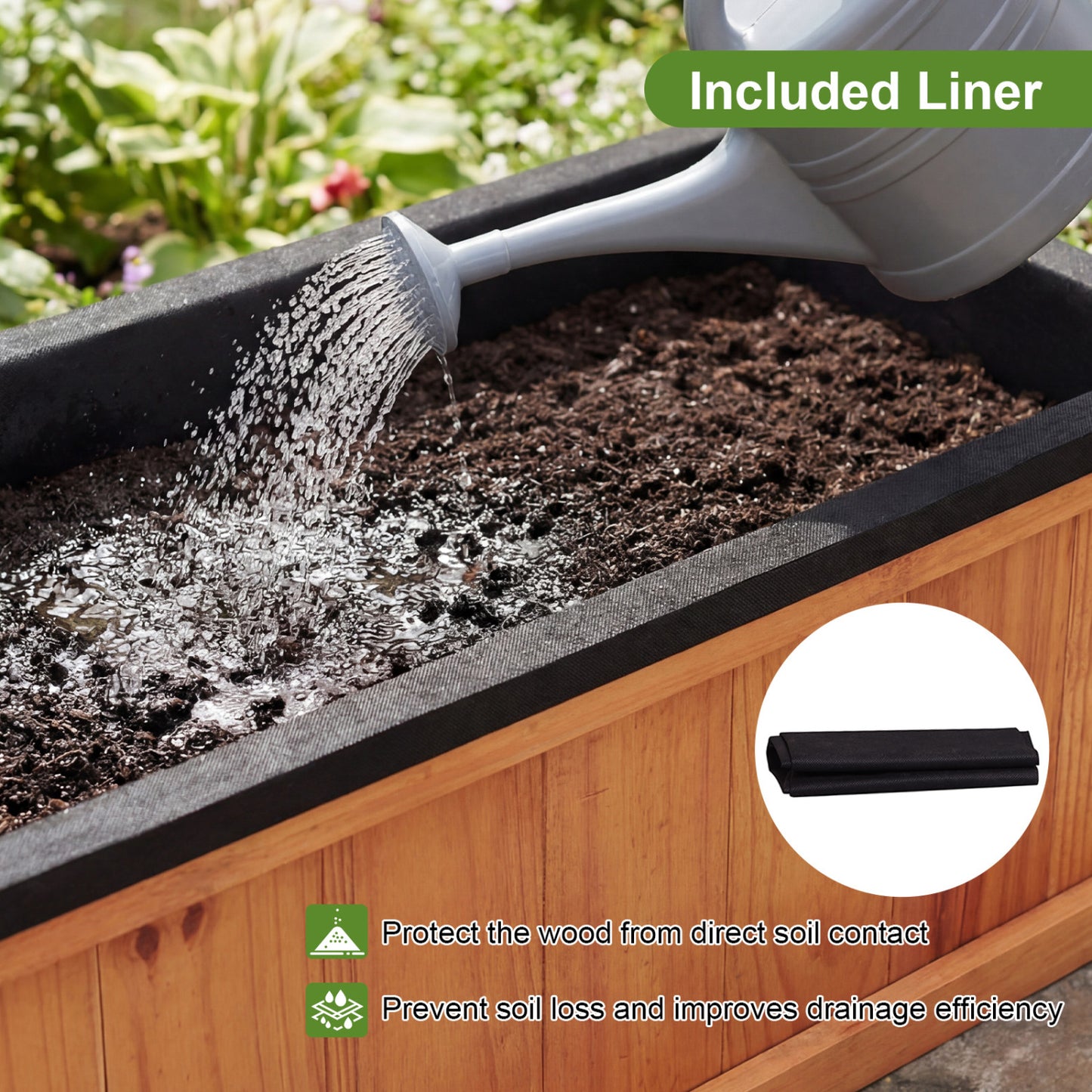 Wooden Raised Garden Bed with Drainage Holes and Liner Solid Fir Wood Planter Box-M Raised Garden Beds at Gallery Canada