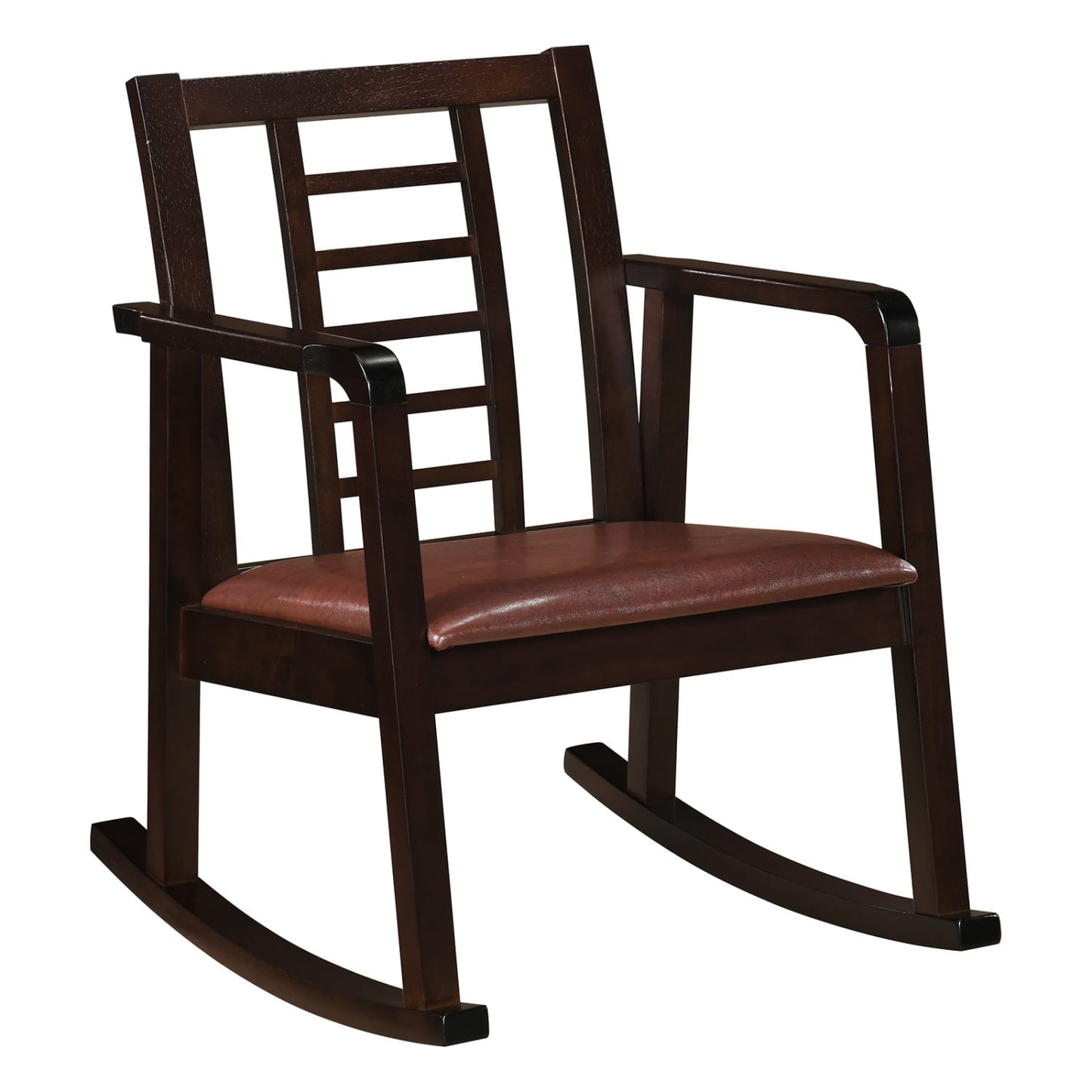 Wooden Rocking Chair with Upholstered Seat and Ladder Back for Living Room, Brown
