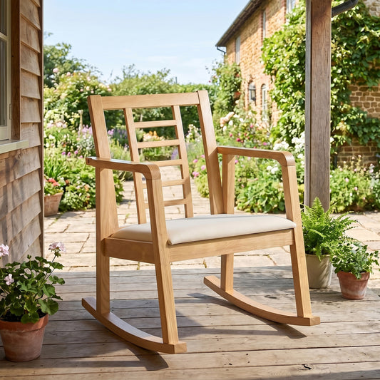 Wooden Rocking Chair with Upholstered Seat and Ladder Back for Living Room, Natural Patio Rocking Chairs & Gliders Natural at Gallery Canada