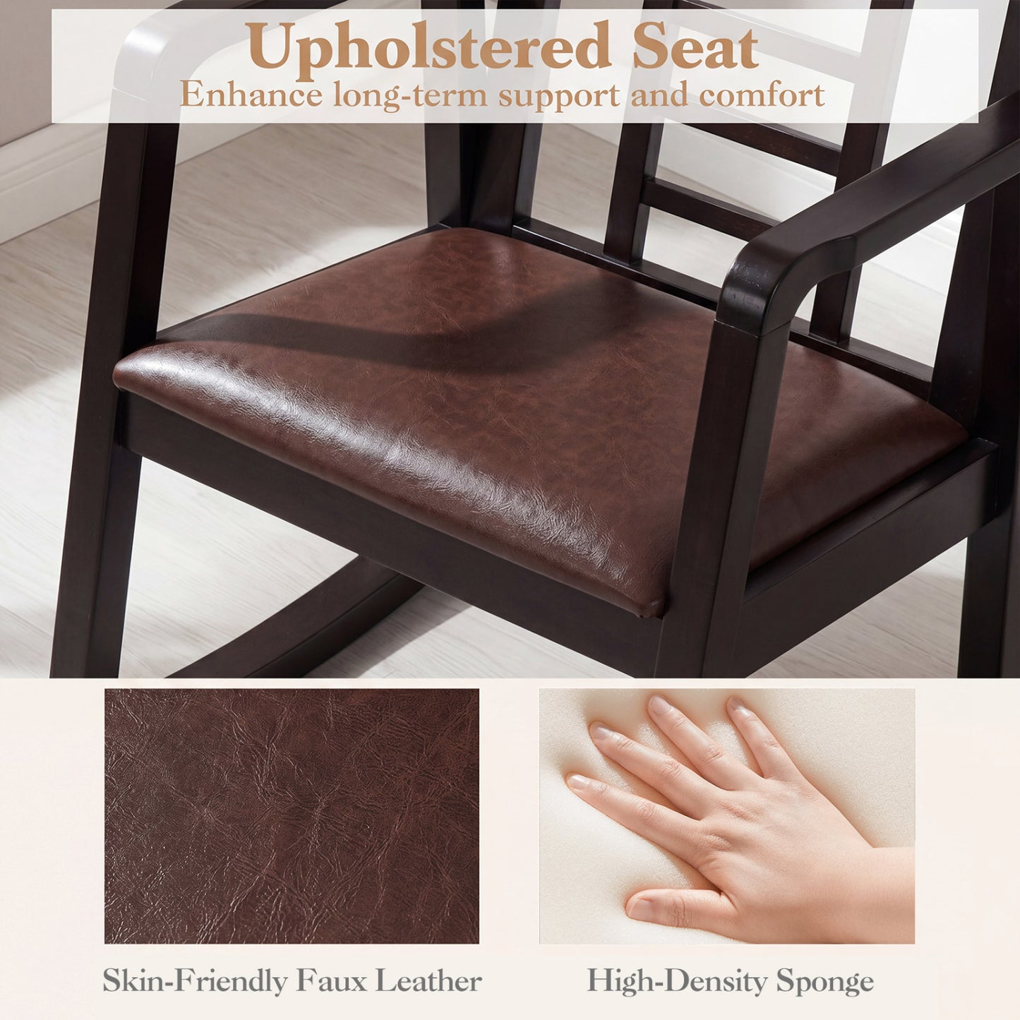 Wooden Rocking Chair with Upholstered Seat and Ladder Back for Living Room, Brown Patio Rocking Chairs & Gliders at Gallery Canada