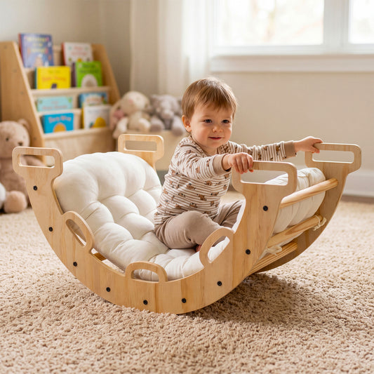 Wooden Rocking Climbing Arch with Cushion Montessori Kids Climber Rocker, Natural Climbers & Slides Natural at Gallery Canada