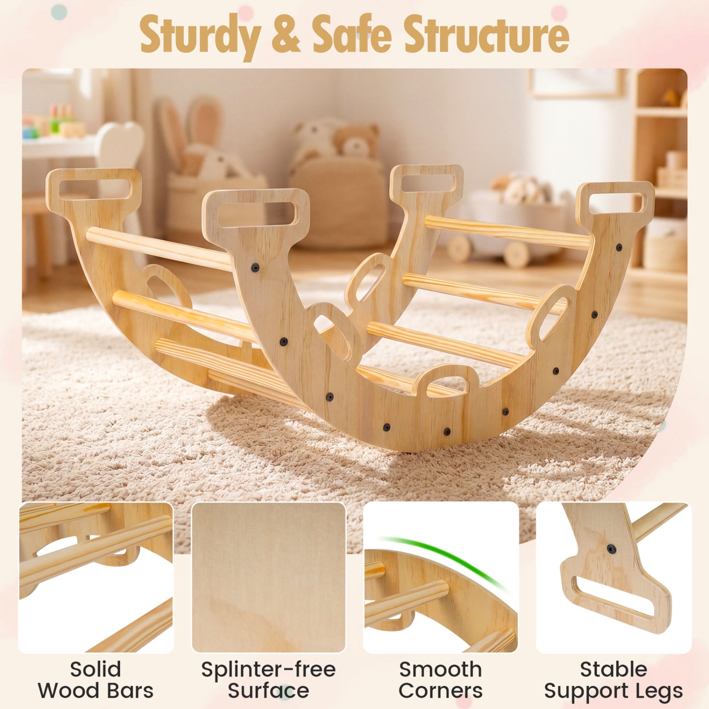 Wooden Rocking Climbing Arch with Cushion Montessori Kids Climber Rocker, Natural Climbers & Slides at Gallery Canada