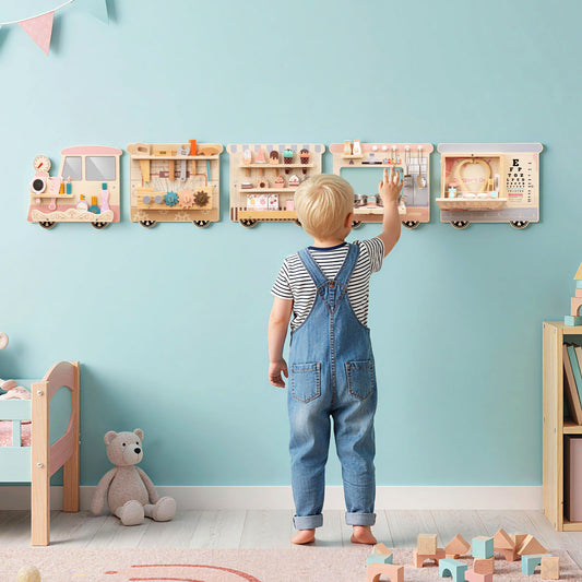 Wooden Sensory Wall Panel with Vanity and Tool Box Play Kitchen Sets Options at Gallery Canada
