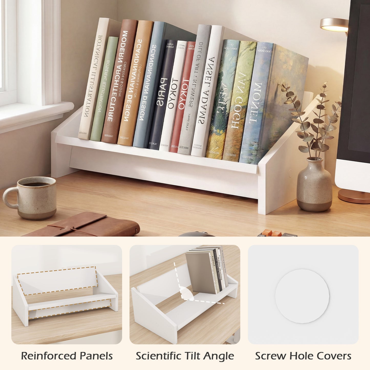 Wooden Tilting Bookcase Small Desktop Bookshelf Organizer for Magazines, White Bookcases at Gallery Canada