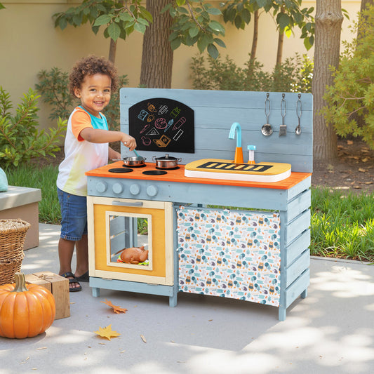 Wooden Toy Kitchen Playset With Removable Faucet, Blue Play Kitchen Sets Blue at Gallery Canada