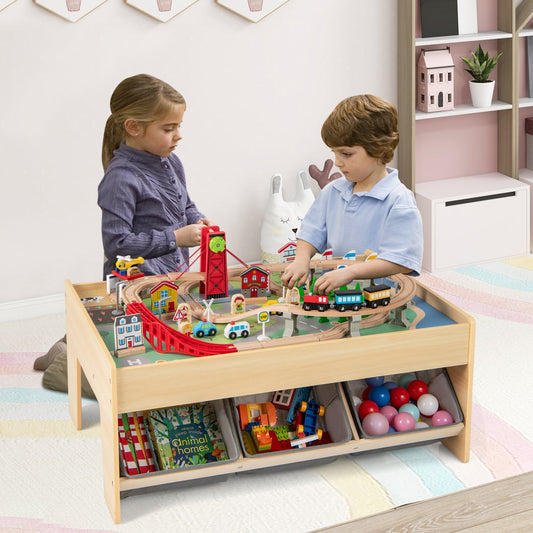 Wooden Train Set Table, Kids Multipurpose Play Table, Gray Learning Toys Gray at Gallery Canada