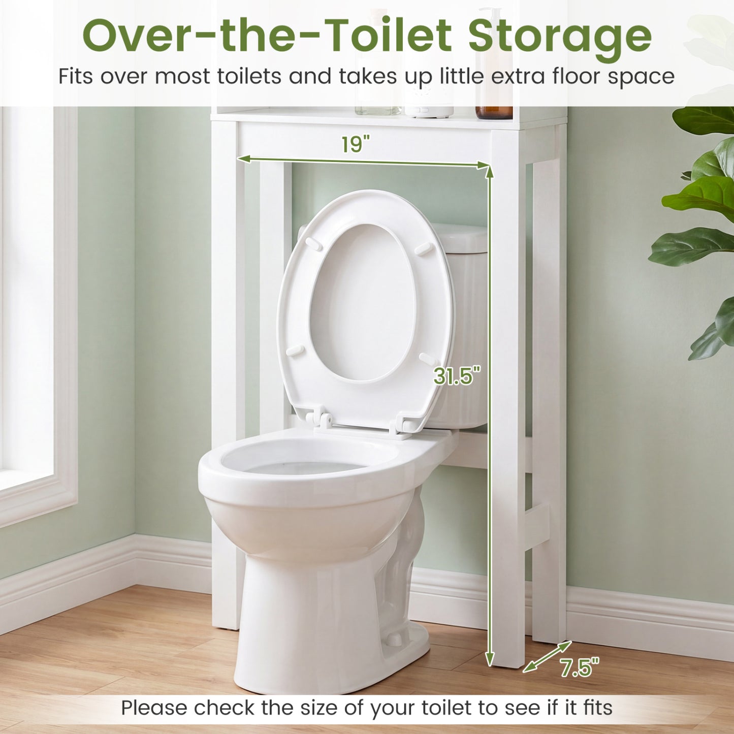 Wooden over the toilet Storage Cabinet with Tower Rack, White Bathroom Etagere at Gallery Canada