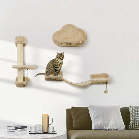 3 Pcs Cat Wall Climber, Scratching Post, Ladder, Perches, Beige Cat Climbing Wall Beige at Gallery Canada