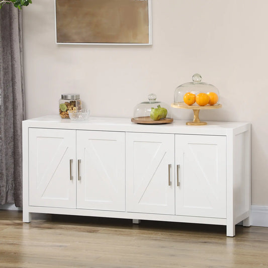 Barn Door Sideboard Cabinet, TV Stand for 65", 4 Cable Holes, White Bar Cabinets White at Gallery Canada
