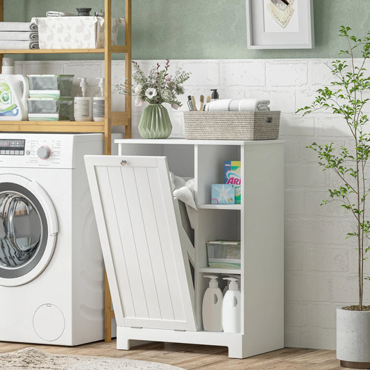 Laundry Cabinet with Removable Basket, Adjustable Shelf, White Bathroom Cabinets White at Gallery Canada