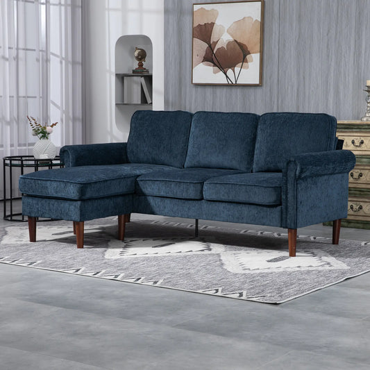 L Shape Sofa, Modern Sectional Couch, Changeable Chaise, Wooden Legs, Dark Blue 3-Seater Sofas Dark Blue, Brown at Gallery Canada