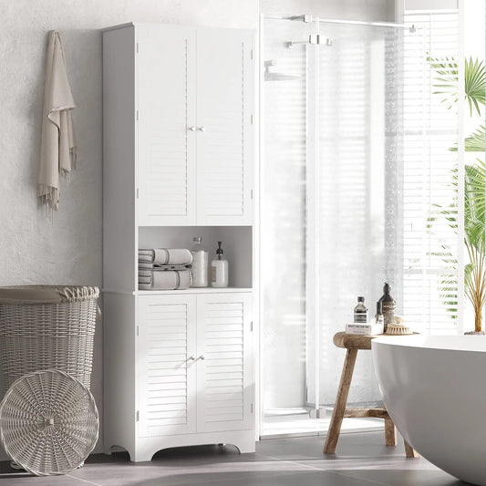 Tall Bathroom Storage Cabinet, 4 Shutter Doors, Adjustable Shelves, White Bathroom Cabinets White at Gallery Canada