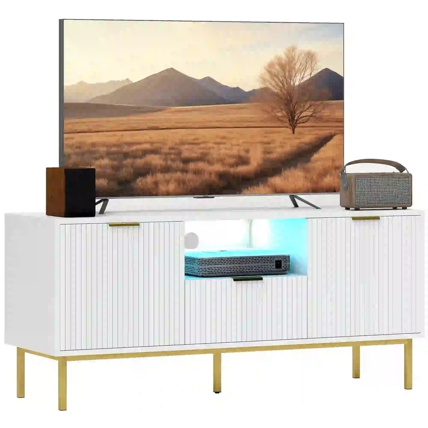 TV Console For 40 Inch TVs, Entertainment Center With RGB LED Lights, White