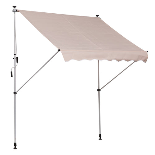 6.6'x5' Manual Retractable Patio Awning Window Door Sun Shade Deck Canopy Shelter Water Resistant UV Protector Beige