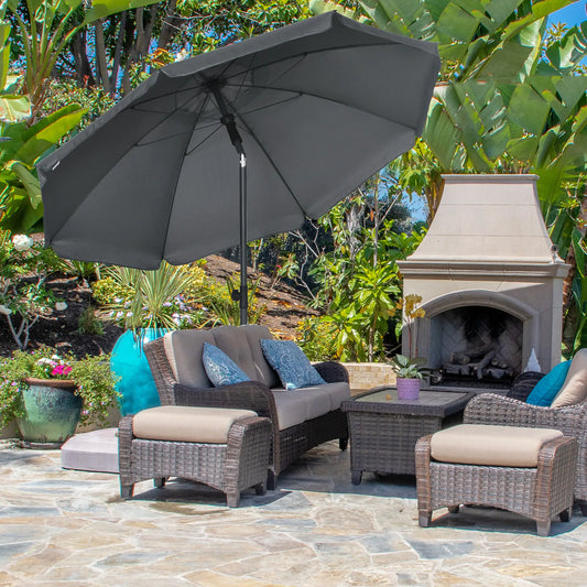 6ft Beach Umbrella, UV50+ Vented Canopy, Push Button Tilt, Dark Grey Beach Umbrellas Dark Grey at Gallery Canada