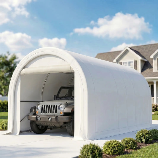 10' x 16' Heavy Duty Carport Tent, PE Cover, White Car Shelters White at Gallery Canada
