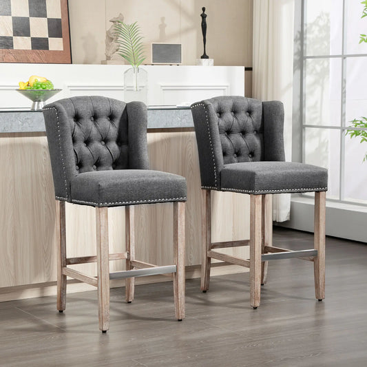 Counter Height Bar Stools Set of 2, Upholstered, Charcoal Grey Bar Stools Charcaol Grey at Gallery Canada