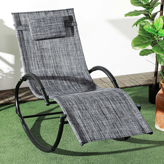 Outdoor Rocking Chair, Zero Gravity Rocker with Mesh Seat, Padded Pillow, Grey Outdoor Rocking Chairs Grey at Gallery Canada