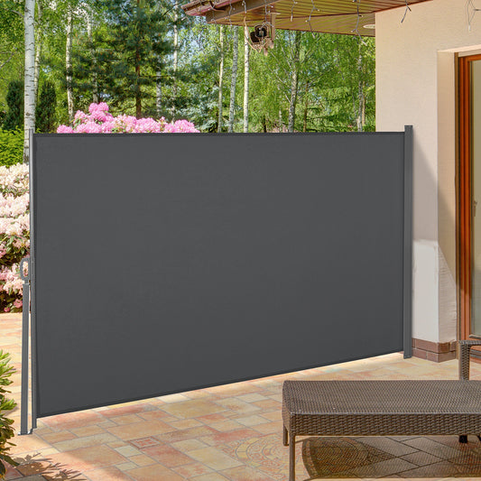 118" x 63" Retractable Patio Awning, Outdoor Privacy Screen, UV Wind Resistant, Grey Side Awnings Gray Frame, Gray Fabric at Gallery Canada