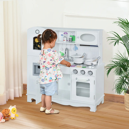Large Kids Kitchen Playset, Telephone, Water Dispenser, Cooking Set Play Kitchen White at Gallery Canada