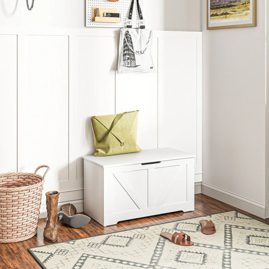 31.5 Inches Storage Chest, Storage Trunk with 2 Safety Hinges, Wooden Box for Living Room, White Wood Grain Storage Cabinets White Wood Grain at Gallery Canada