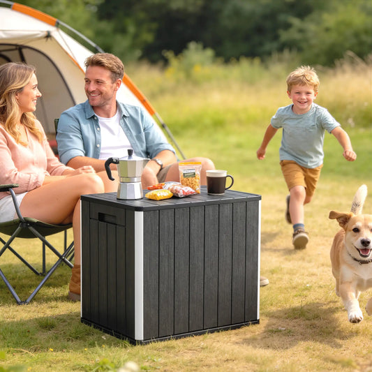 30 Gallon Storage Box, Outdoor Side Table with Umbrella Holder, Black Patio Storage Boxes Black at Gallery Canada