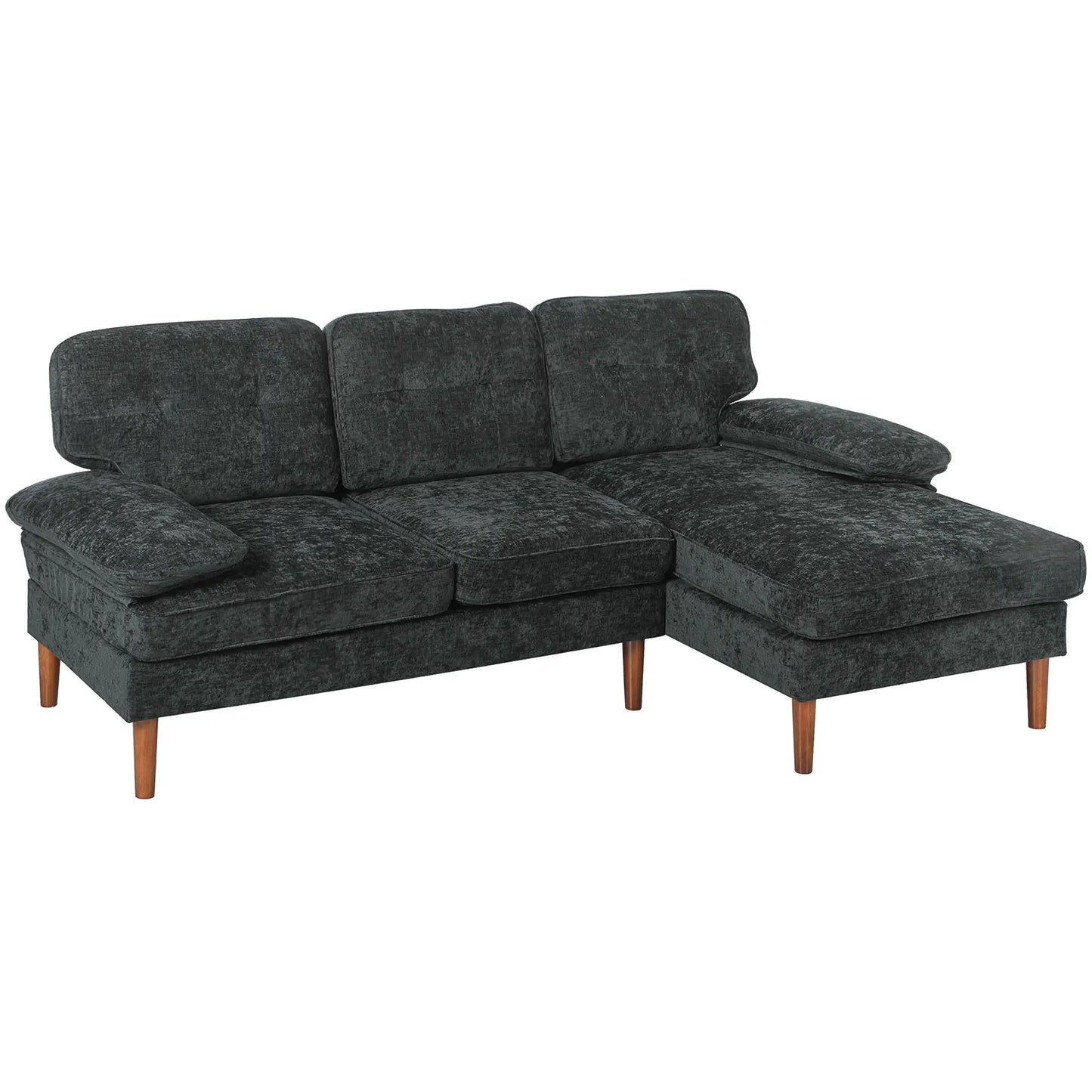 Modern Corner Couch, Right Chaise Lounge, Tufted 3-Seater Sofa, Wooden Legs, Black 3-Seater Sofas at Gallery Canada