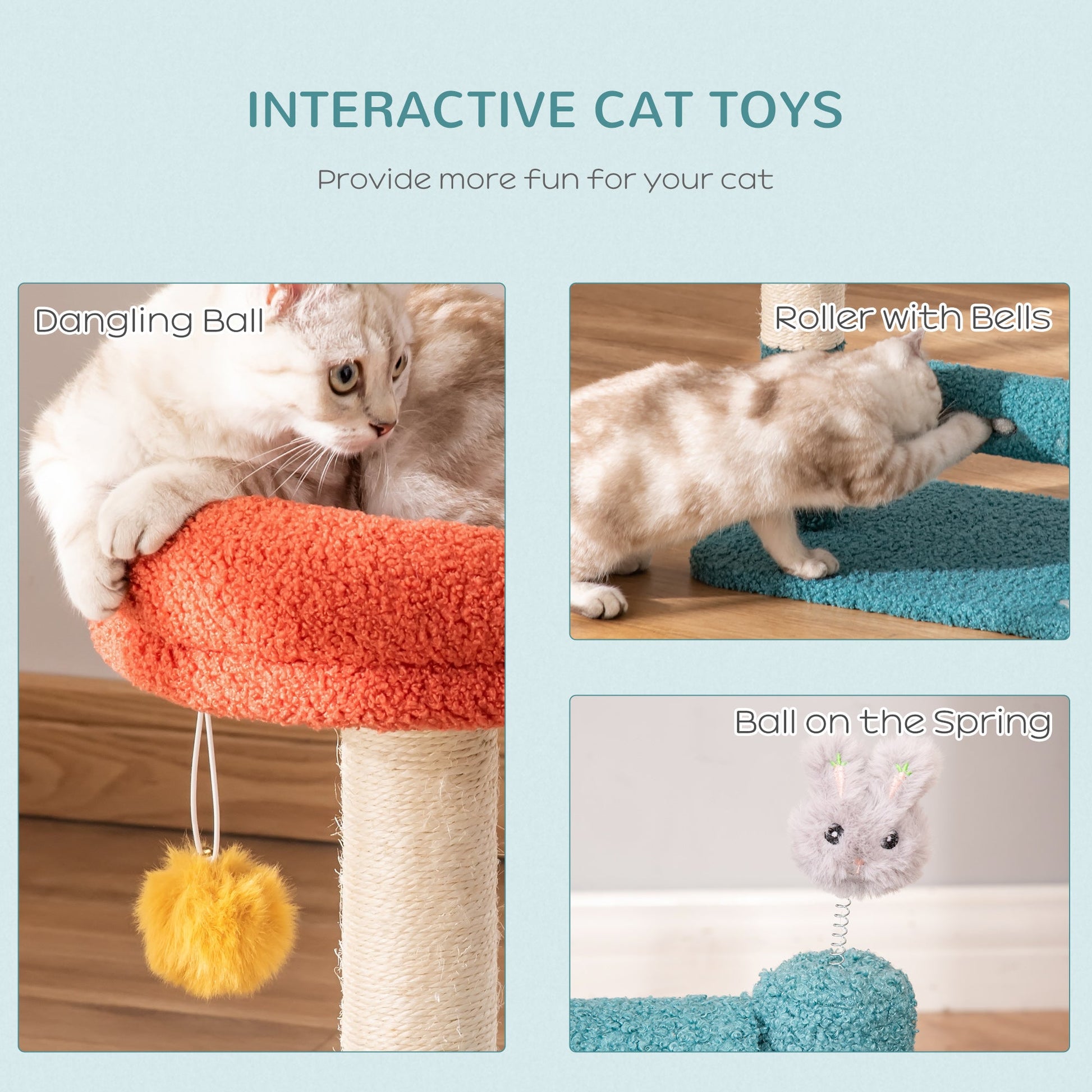 Cat Tree Scratching with Removable Bed Scratching Post Interactive Kitten Toy Dangling Ball Spring Roller Bell Blue Orange at Gallery Canada