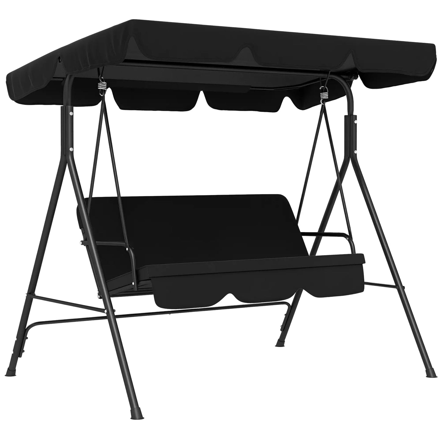3-Seater Outdoor Porch Swing, Adjustable Canopy, Black Patio Swings with Stand at Gallery Canada