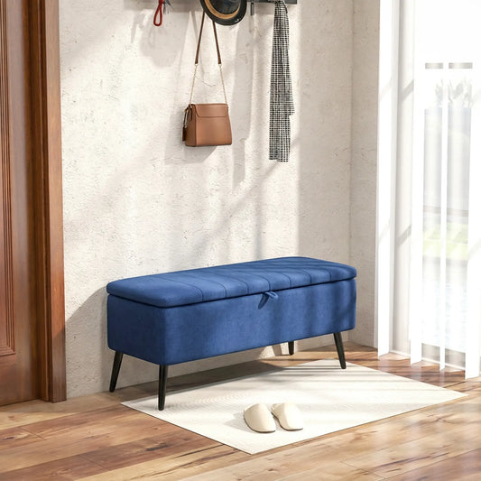 40" Ottoman with Storage, Linen Upholstered Bench, Dark Blue Storage Ottomans & Benches Dark Blue at Gallery Canada