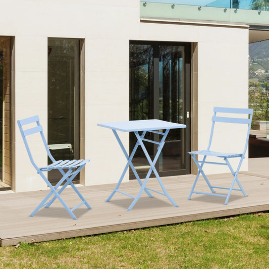 3-Piece Garden Bistro Set, Foldable Chair & Square Table, Blue Bistro Sets Blue at Gallery Canada