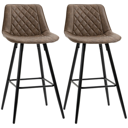 Bar Stools Set of 2, PU Leather Counter Height Bar Chairs, 27.25" Kitchen Stools with Metal Legs for Dining Area, Kitchen Island, Brown - Gallery Canada