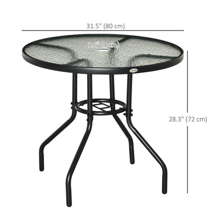 31.5" Round Outdoor Dining Table Coffee Side Bistro Table with Umbrella Hole, Glass Top, Steel Frame for Garden, Patio at Gallery Canada