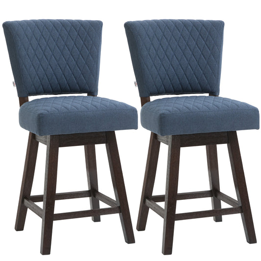 Swivel Bar Stools Set of 2, Counter Height Barstools with Back, Rubber Wood Legs and Footrests, for Kitchen, Dining Room, Pub, Dark Blue at Gallery Canada