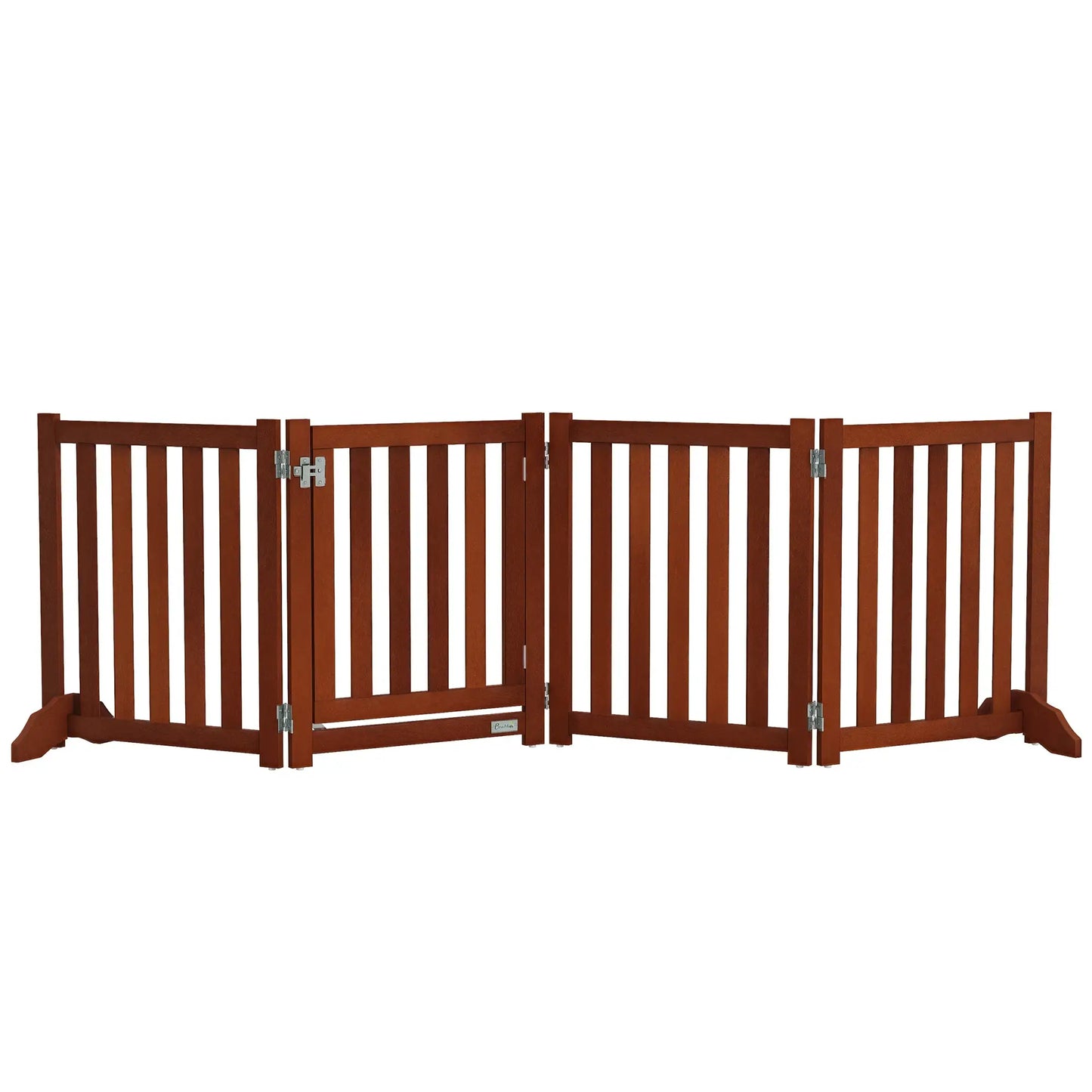 Foldable Dog Gate With Door, 4 Panels Freestanding, Brown Houses, Kennels & Pens at Gallery Canada