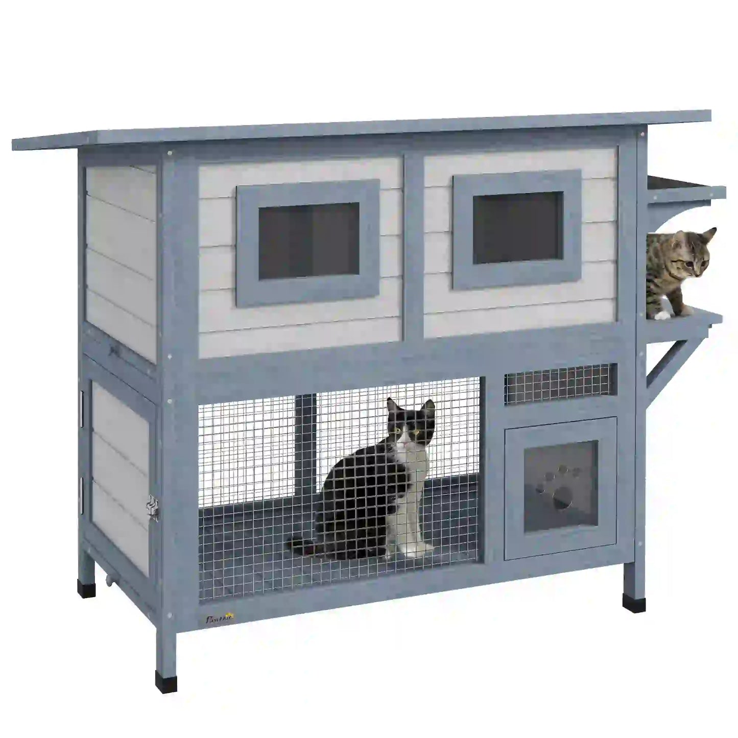 2 Tier Outdoor Cat House, Escape Door, Jump Platform, Light Grey Cat Houses at Gallery Canada