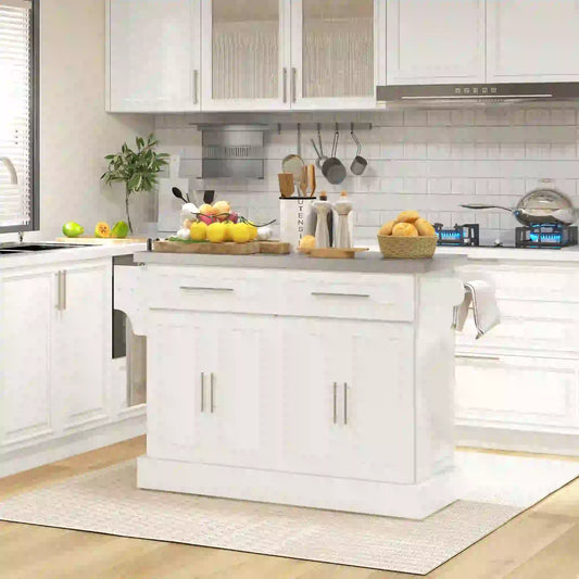 Rolling Kitchen Island with Storage, Stainless Steel Top, Drawers, Cream Kitchen Islands & Kitchen Carts Cream at Gallery Canada