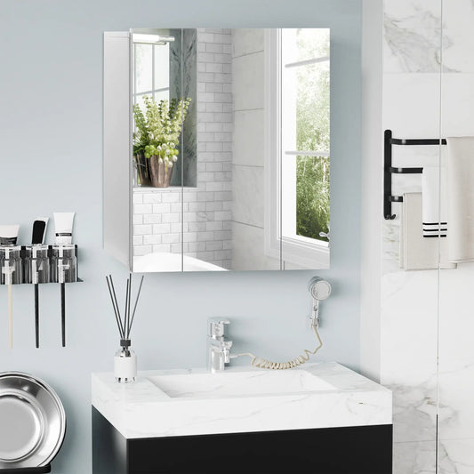28" x 24" Wall Mounted Mirror Cabinet, 3 Doors, Adjustable Shelves, White Mirror Medicine Cabinets White at Gallery Canada