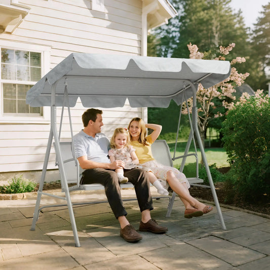3-Seater Patio Swing Chair With Canopy, Light Grey