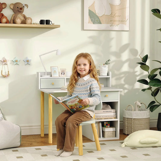 Kids Study Table and Chair Set with Storage, for 3-8 Year Old, Green Kids Desk Sets Green at Gallery Canada