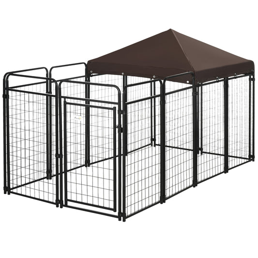 Dog Kennel Outdoor with Waterproof Canopy, Dog Run with Galvanized Chain Link for Large and Medium Dogs, Black - Gallery Canada